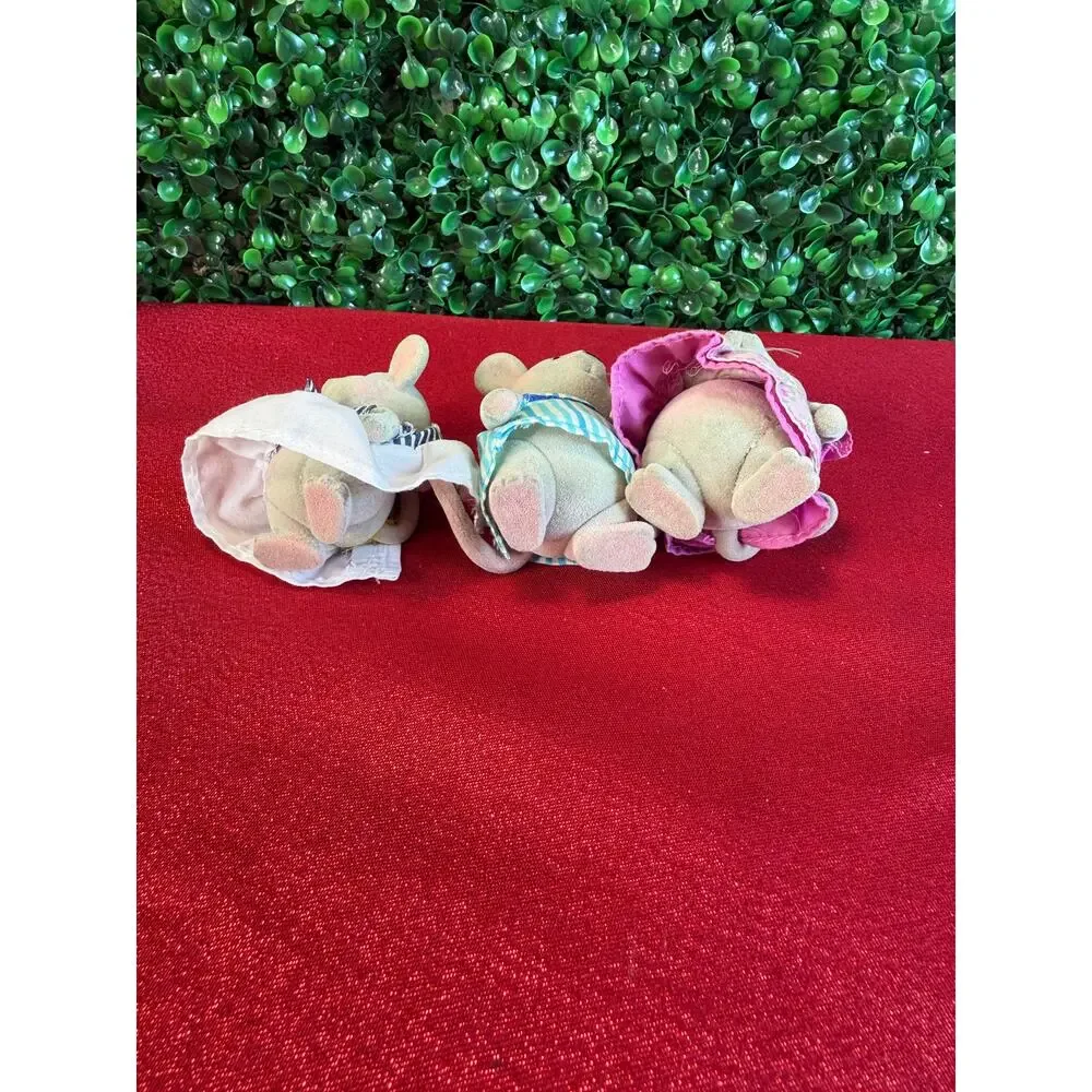 Lil Woodzeez Handydandy Mouse Family Lot 3 Flocked Mice Figures Miniature Toy